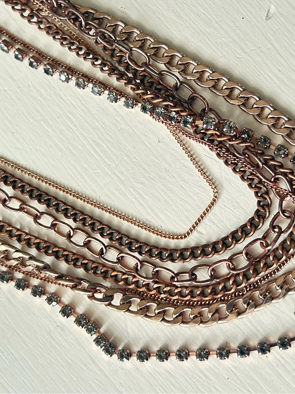 Stella & Dot multi chain layered statement necklace rose gold